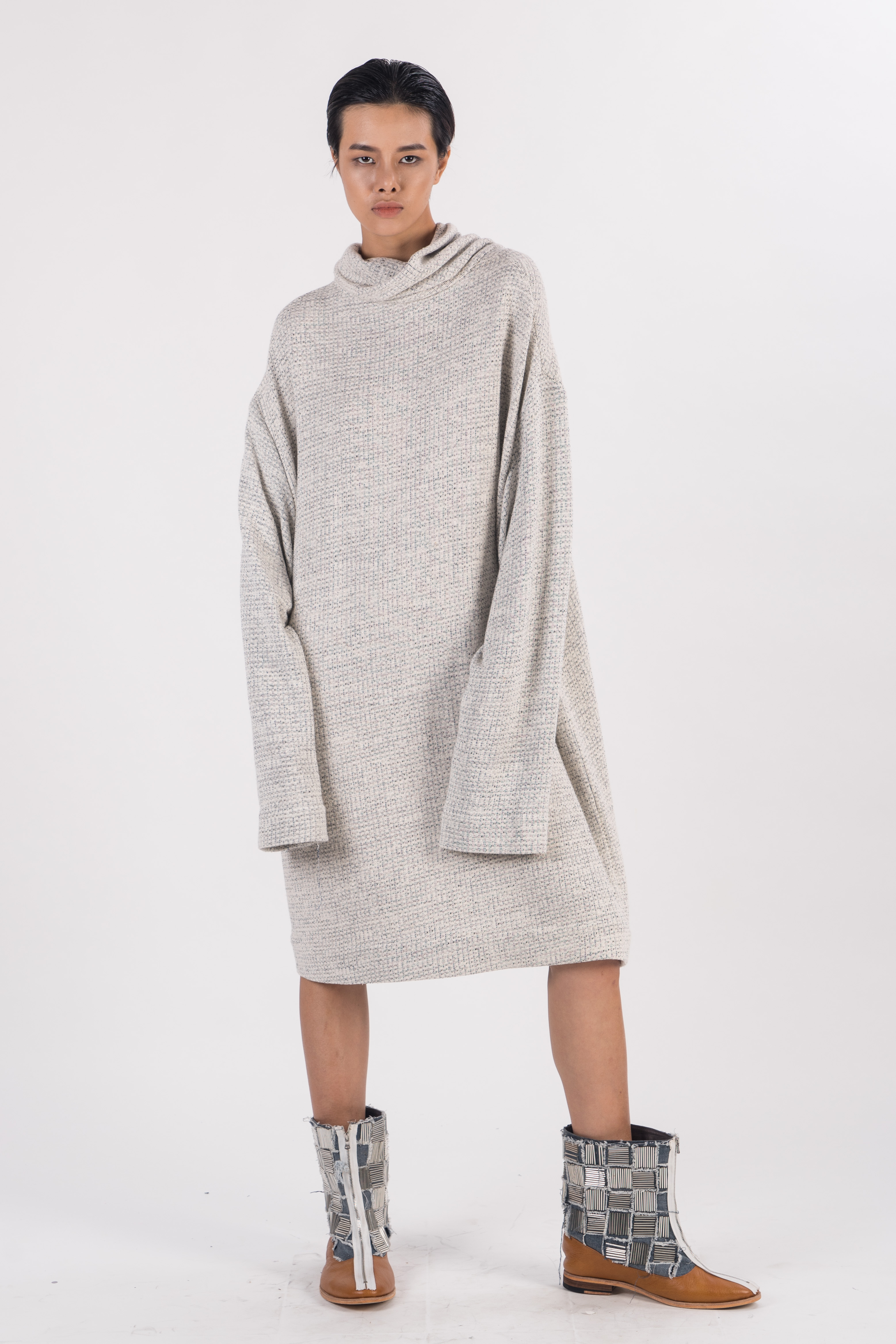 Grey turtle neck long sweater dress