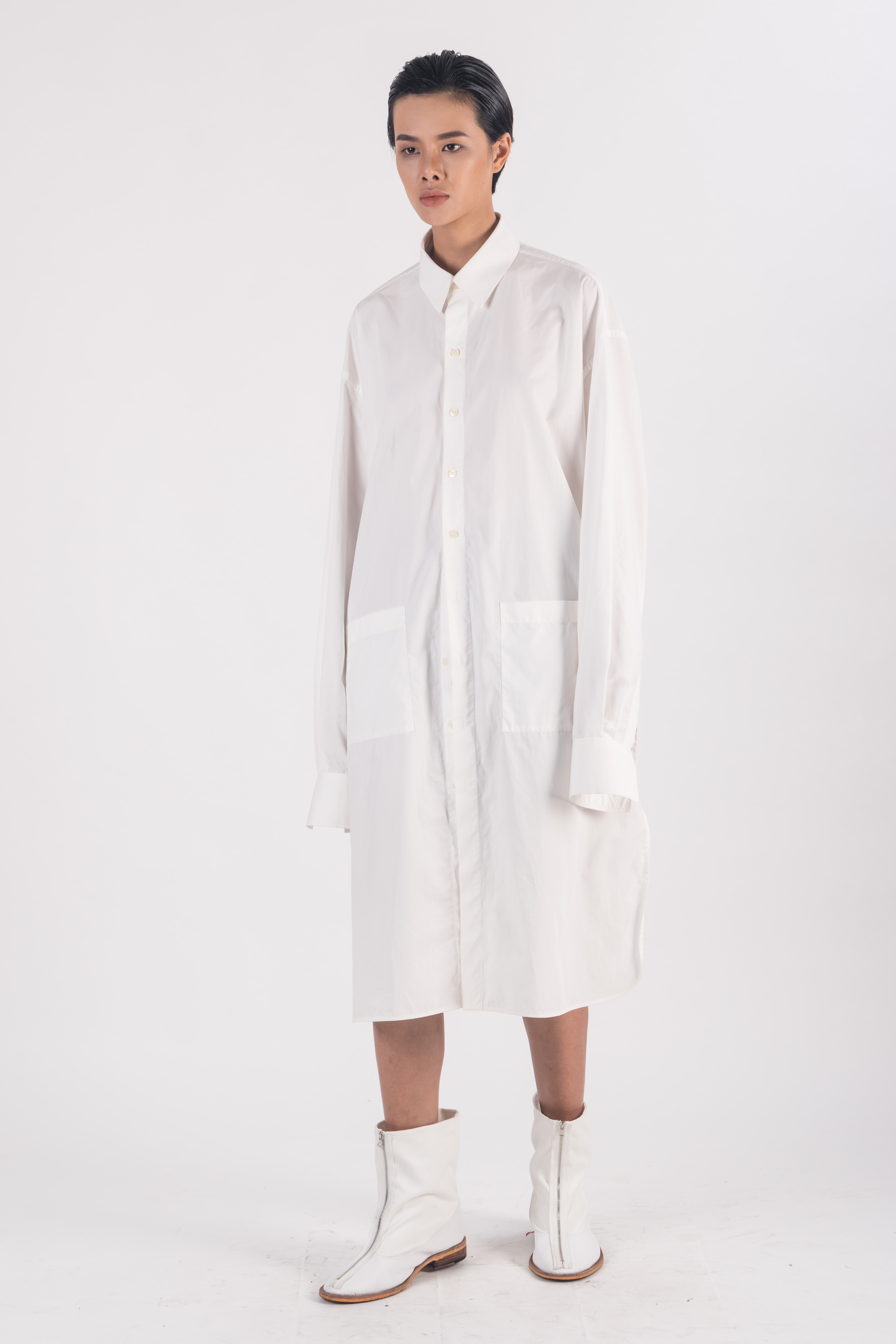 Paper touch long cotton shirt dress