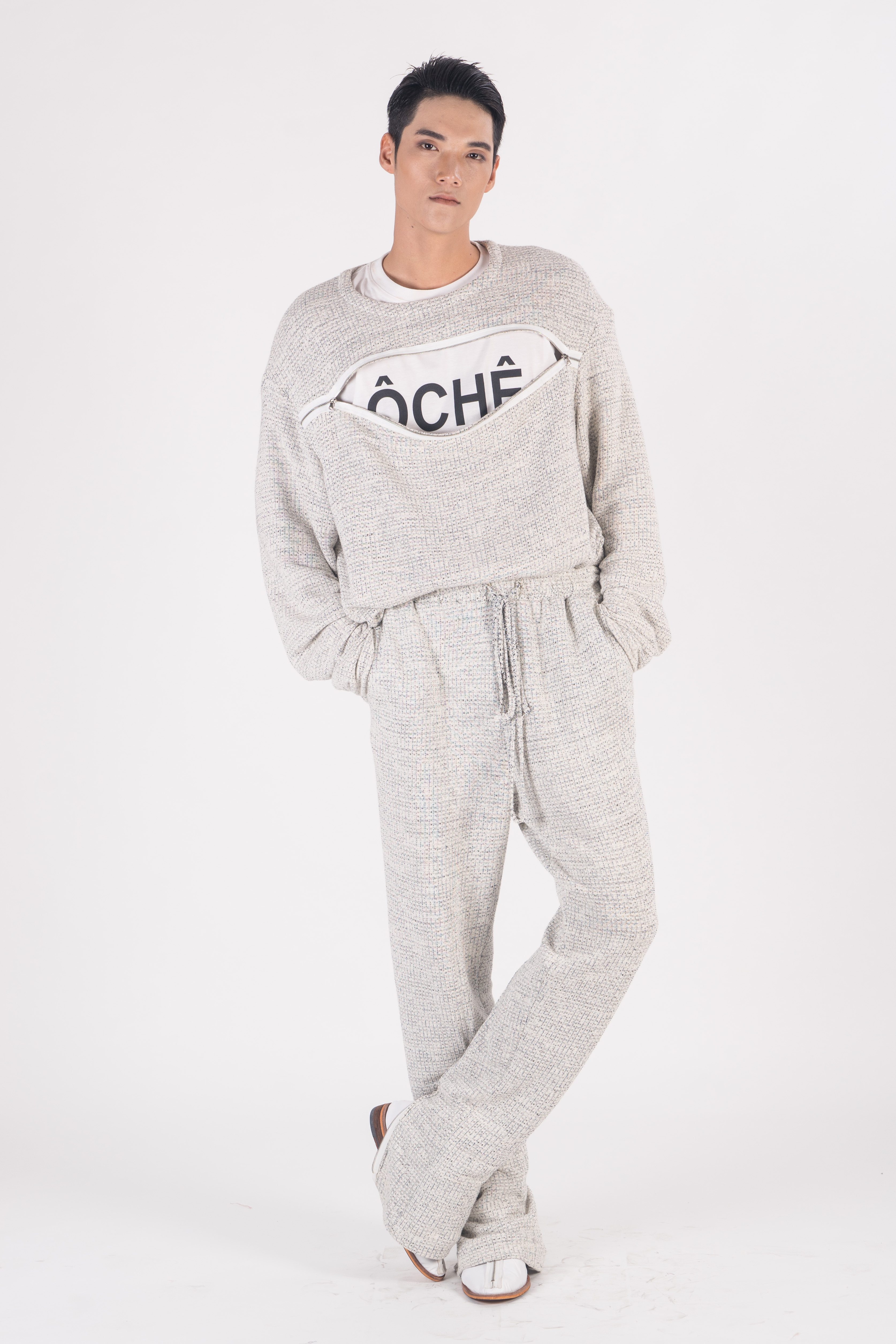 Cotton blend jersey drawstring relaxed pants