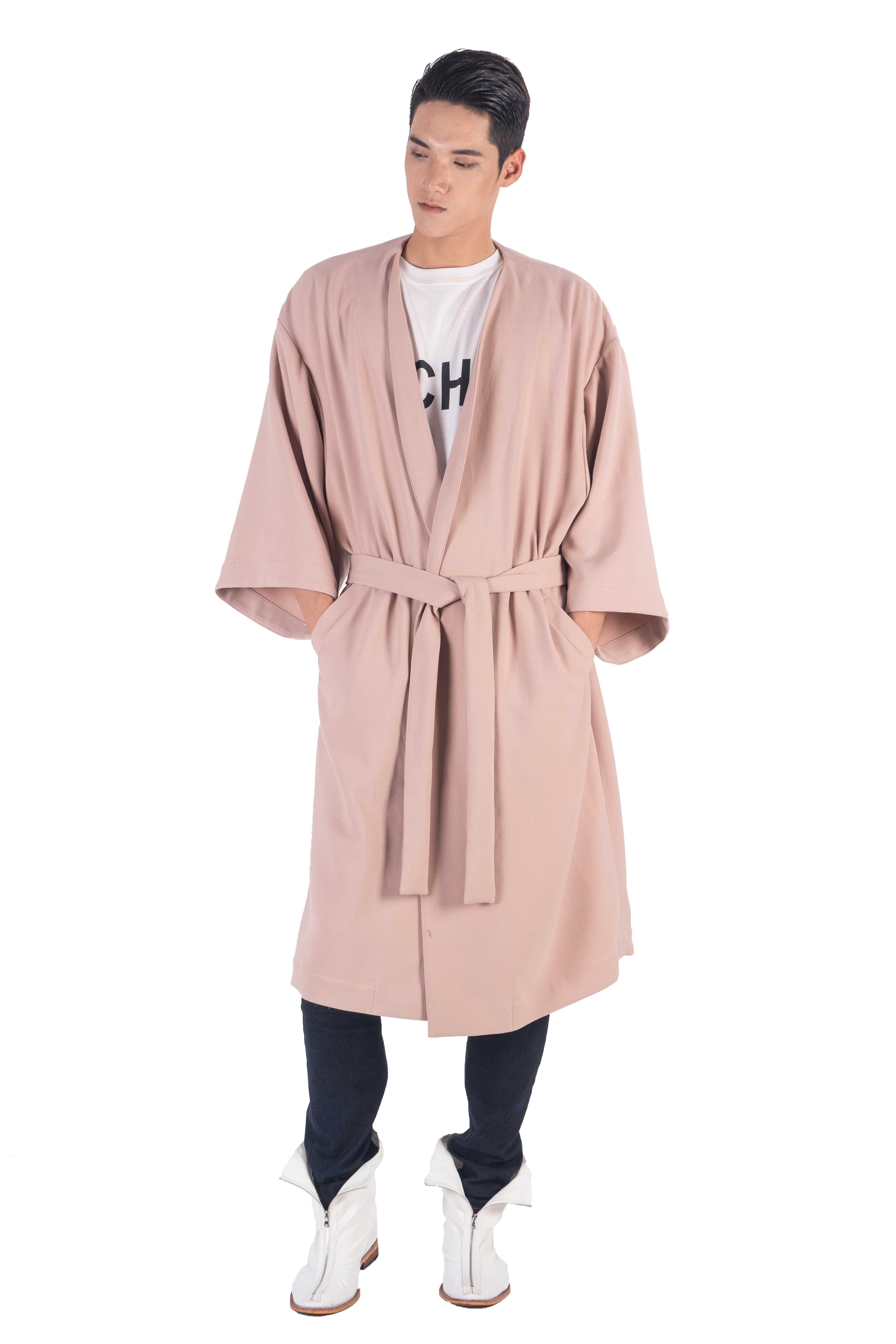 Men cotton blend kimono coat