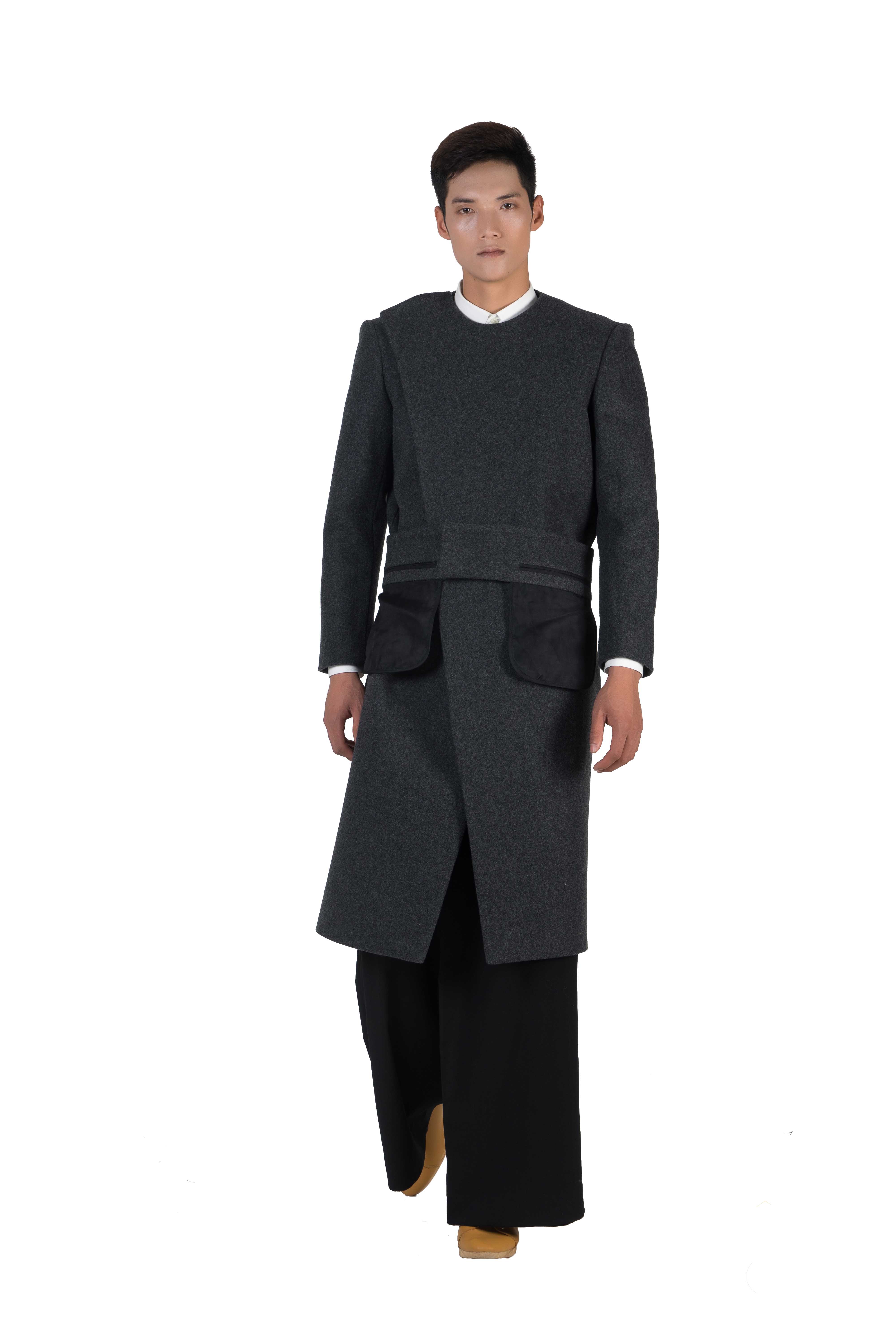 Grey wool blend slim fitting coat