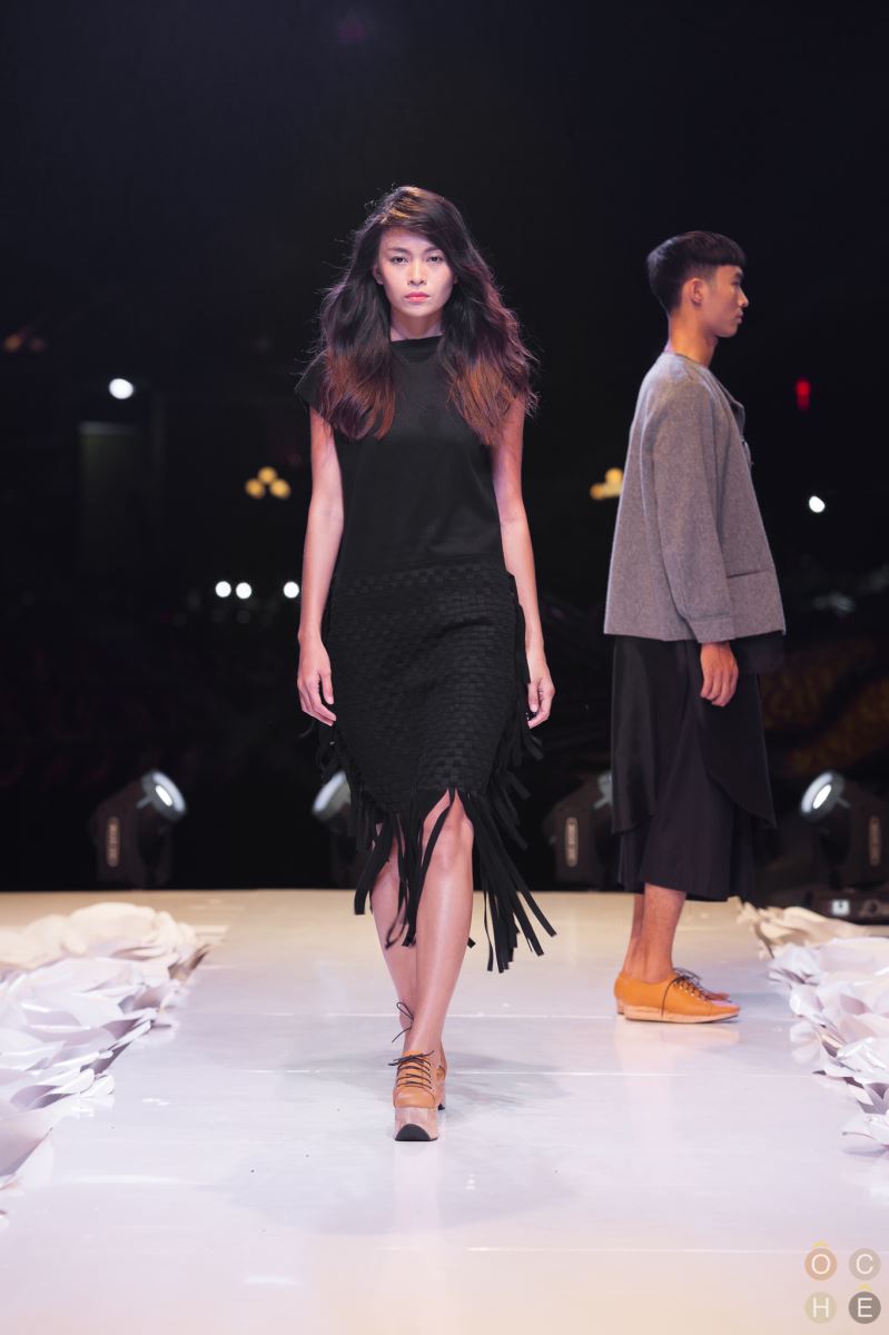 Box dress with front hand woven panel